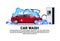 Car Wash Station Banner With Service Cleaning Vehicle Over Copy Space Background