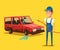 Car washing service. Vector cartoon illustration