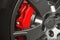 Car wheel. Brake discs. Red car caliper. Background. For advertising
