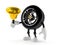 Car wheel character a hand bell