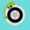 car wheel with fuel nozzle; green energy concept flat design vector