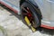 Car wheel lock, protect against theft,Locked wheels illegally parked car,Car wheel clamp locked on street for illegal parking