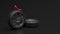 Car wheel and red female shoe on a black background. Creative conceptual illustration. Copy space for text or logo. 3D rendering