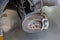 Car wheel tire replacement, car wheel hub, disc brake