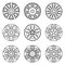 Car wheel trims. Flat icons. Vector thin line