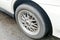 Car with worn bald tire unsafe and poses accident risk