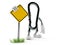 Carabiner character with blank road sign