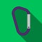 Carabiner icon on green background with long shadow. Vector illustration