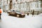 Carabinieri police Italian car driving in public square with silhouette of