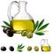 Carafe with olive oil, green and black olive