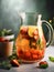Carafe of summer drink with strawberries, lemons, and mint. Refreshing sangria with summer berries and fruits. Generative AI