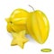 Carambola isolated on a white background. Set realistic fruits. Macro icon juicy starfruit and slice.