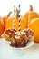 Caramel apples with candy for Halloween