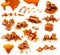 Caramel candies Isolated. Caramel pieces with  sauce on a white background, set. Collection of Sweet Butterscotch toffee