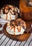 Caramel and chocolate Pavlova meringue cake