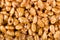 Caramel and chocolate puffed rice background. Rice krispies bar, copy space.