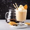 Caramel coffee latte in a dessert glass