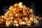 Caramel-covered popcorn tasty dessert background