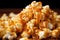 Caramel-covered popcorn tasty dessert background