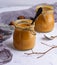 Caramel dessert Toffee in a glass jar