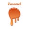 Caramel drop 3D. Realistic caramel, melted sauce. Flow liquid isolated on white background. Orange splash toffee candy
