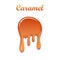 Caramel drop 3D. Realistic caramel, melted sauce. Flow liquid isolated on white background. Orange splash toffee candy