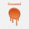 Caramel drop 3D. Realistic caramel melted sauce. Flow liquid isolated white transparent background. Splash orange toffee