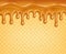 Caramel or honey flowing over waffle background