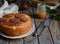 Caramel monkey bread. Apple pie with brown sugar and cinnamon on a wooden background. Autumn baking. Homemade sweets. Rustic style