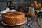 Caramel monkey bread. Apple pie with brown sugar and cinnamon on a wooden background. Autumn baking. Homemade sweets. Rustic style