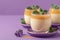 Caramel panna cotta with fresh mint garnish. Elegant Italian sweet dessert