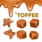 Caramel Toffee Candy Delicious Sweet Set Vector