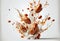 Caramelized Almonds Splashing Into Milk and Honey on Isolated white Backdrop AI Generative