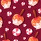 Caramelized apples on a stick with fudge, frosting and sprinkles seamless pattern. Lollipops and caramel cane illustration