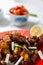 Caramelized asian chicken wings with selective focus