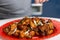 caramelized asian chicken wings with selective focus