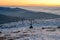 Caras Severin, Romania. chairlift that climbs the small mountain in the evening at sunset