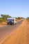 Caravan Being Towed on Outback Road in Australia