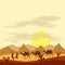 Caravan of camels in the desert, Bedouins lead camels through the desert