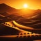 A caravan of camels traverses the vast sand dunes of the Sahara Desert