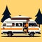 Caravan camping in the forest. Vector illustration in flat style. generative AI