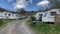 Caravan camping in nature, caravans in campsite, travel trailers in countryside, Cekmekoy, Istanbul, Turkey.