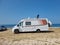 caravan car by the beach in summer holidays modern