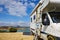 Caravan with ladder. Camper equipment