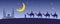 Caravan Muslim ride camel to mosque of Dubai at night full of stars and beautiful moon,the tradition of Arabian,silhouette design