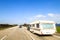 Caravan or recreational vehicle motor home trailer on a freeway