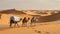 A caravan walking through the golden sand dunes AI Generated Image