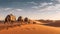 A caravan walking through the golden sand dunes AI Generated Image