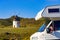 Caravan and wind mill in Spain