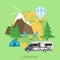 Caravaning and camping tourism background. Flat